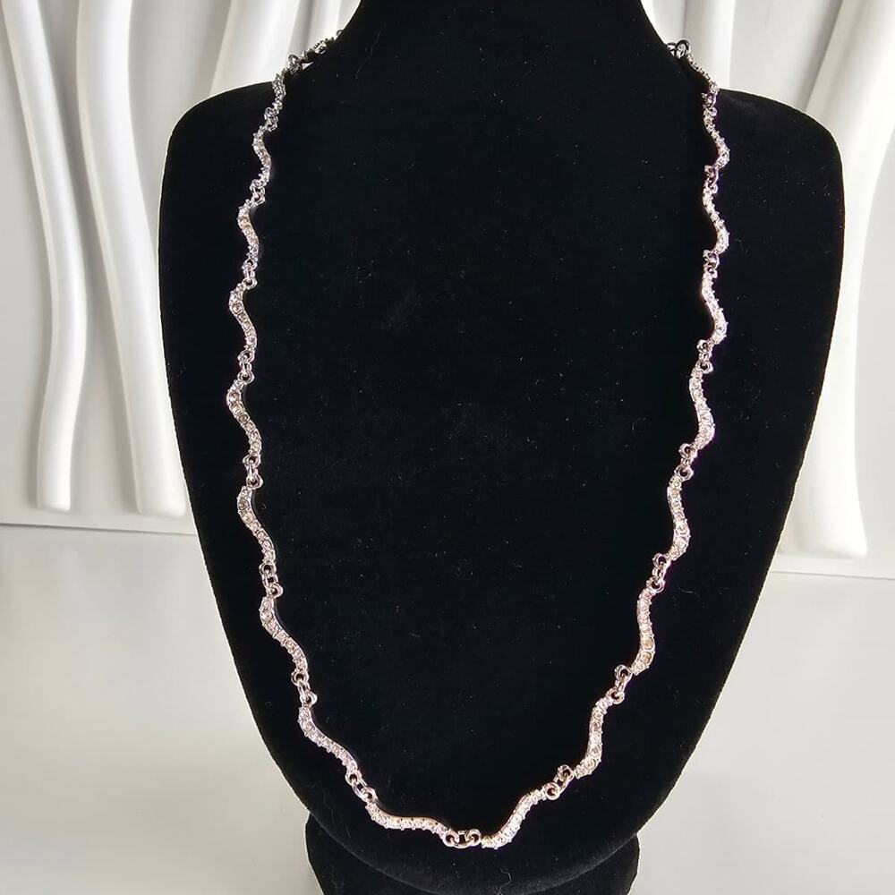 Swarovski Vintage Rhodium Plated Necklace with a Wavy Design and Clear Crystals